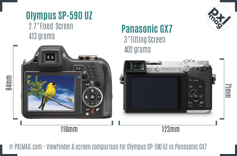 Olympus SP-590 UZ vs Panasonic GX7 Screen and Viewfinder comparison