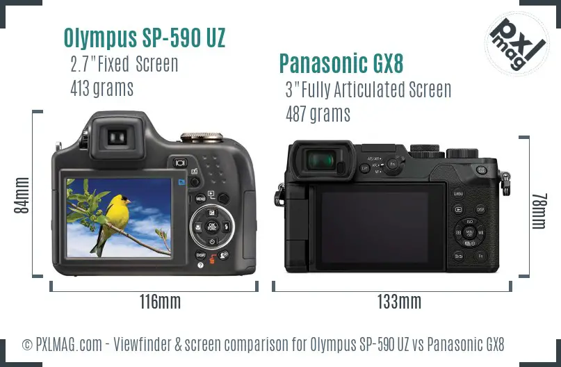Olympus SP-590 UZ vs Panasonic GX8 Screen and Viewfinder comparison