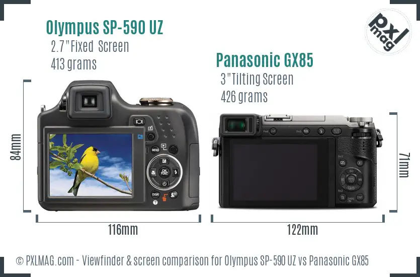 Olympus SP-590 UZ vs Panasonic GX85 Screen and Viewfinder comparison