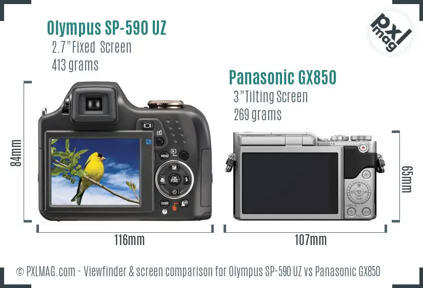Olympus SP-590 UZ vs Panasonic GX850 Screen and Viewfinder comparison