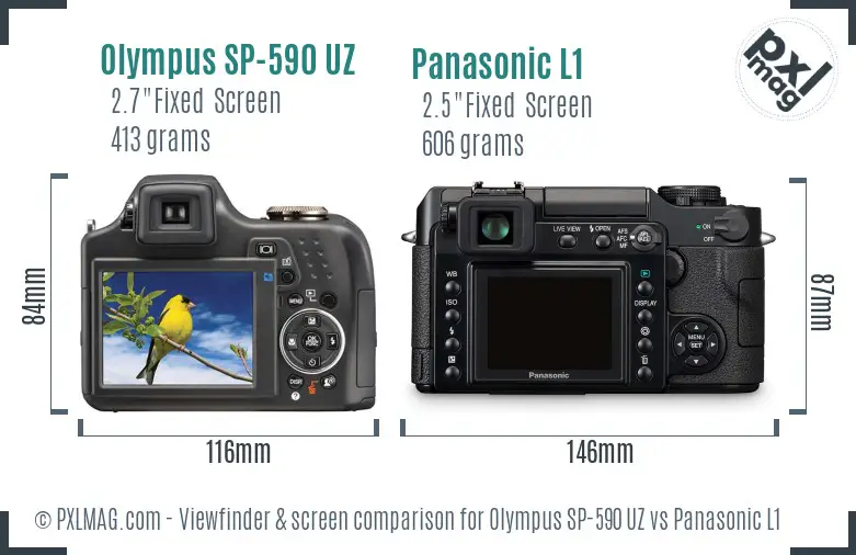 Olympus SP-590 UZ vs Panasonic L1 Screen and Viewfinder comparison