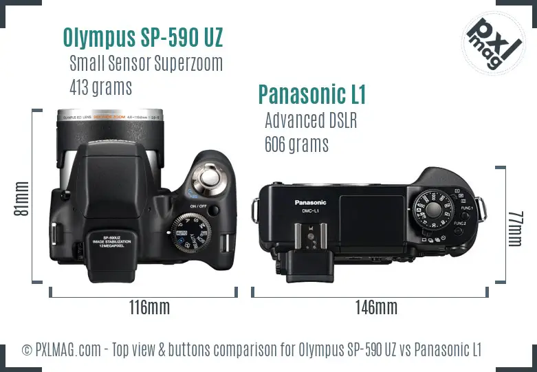 Olympus SP-590 UZ vs Panasonic L1 top view buttons comparison