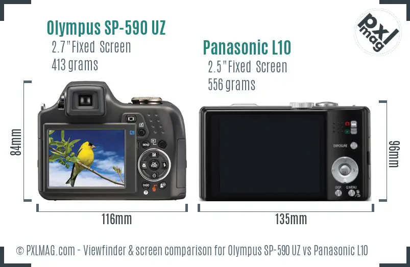 Olympus SP-590 UZ vs Panasonic L10 Screen and Viewfinder comparison