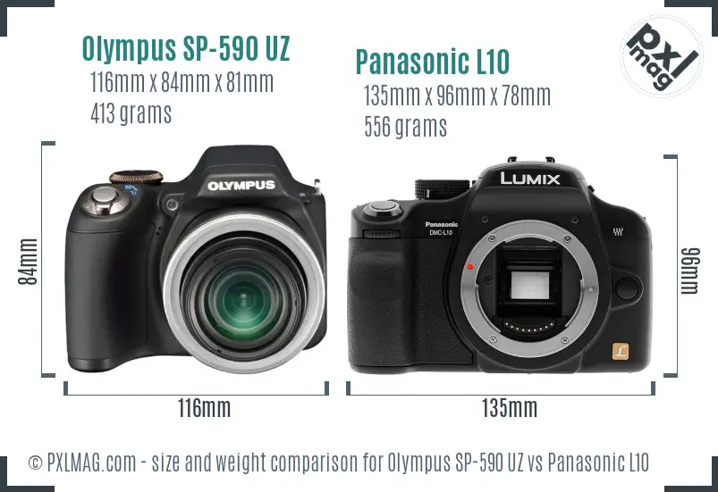 Olympus SP-590 UZ vs Panasonic L10 size comparison