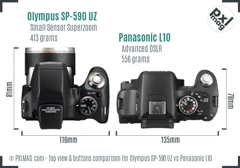 Olympus SP-590 UZ vs Panasonic L10 top view buttons comparison
