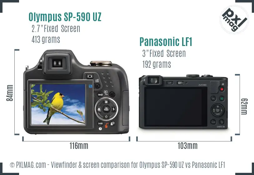 Olympus SP-590 UZ vs Panasonic LF1 Screen and Viewfinder comparison