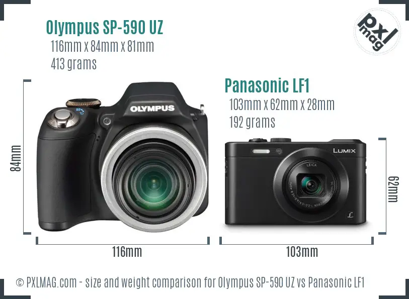 Olympus SP-590 UZ vs Panasonic LF1 size comparison