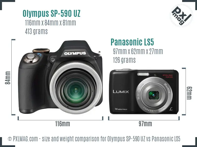 Olympus SP-590 UZ vs Panasonic LS5 size comparison