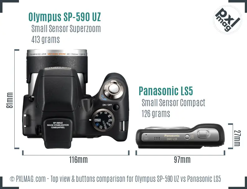 Olympus SP-590 UZ vs Panasonic LS5 top view buttons comparison