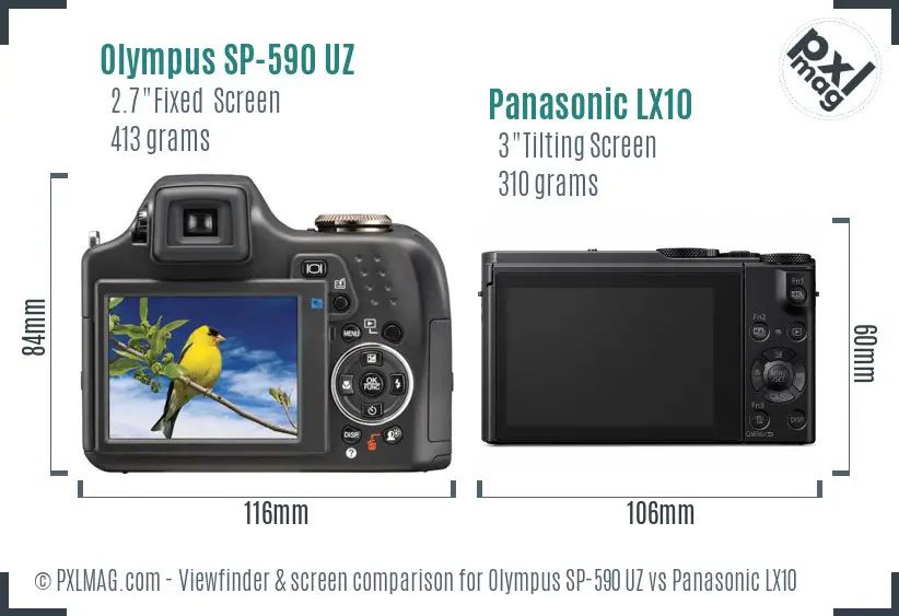 Olympus SP-590 UZ vs Panasonic LX10 Screen and Viewfinder comparison