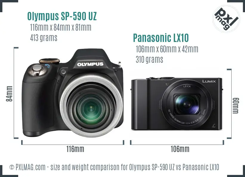 Olympus SP-590 UZ vs Panasonic LX10 size comparison