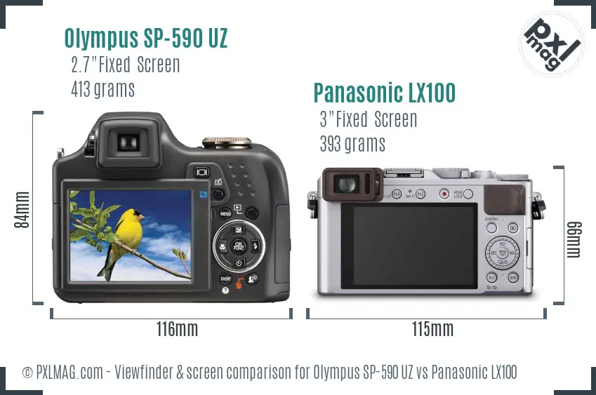Olympus SP-590 UZ vs Panasonic LX100 Screen and Viewfinder comparison
