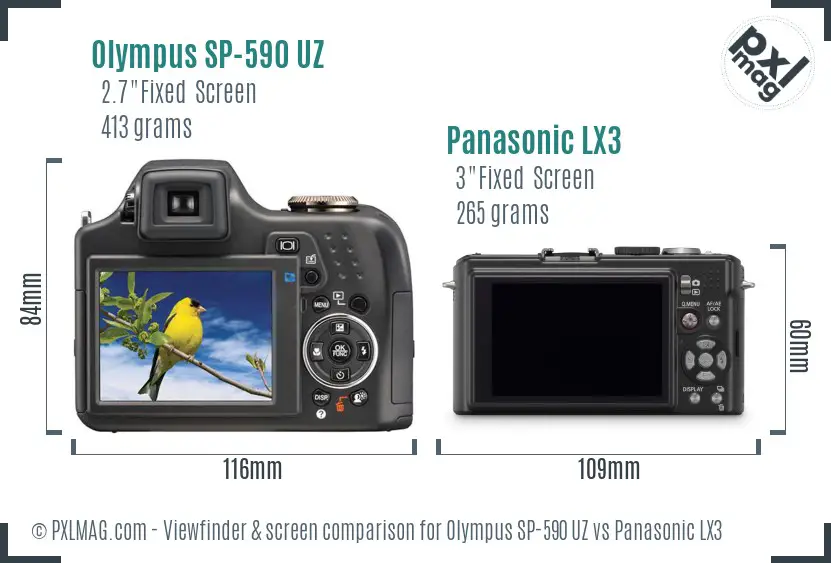 Olympus SP-590 UZ vs Panasonic LX3 Screen and Viewfinder comparison