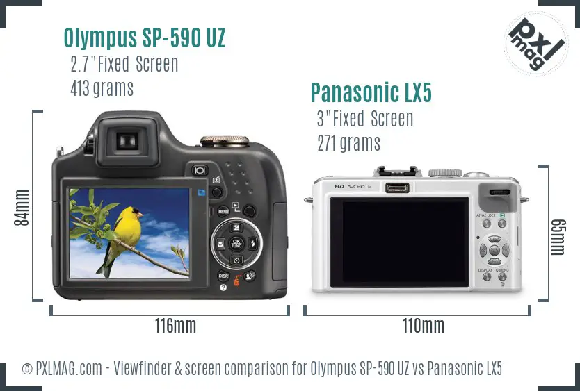 Olympus SP-590 UZ vs Panasonic LX5 Screen and Viewfinder comparison