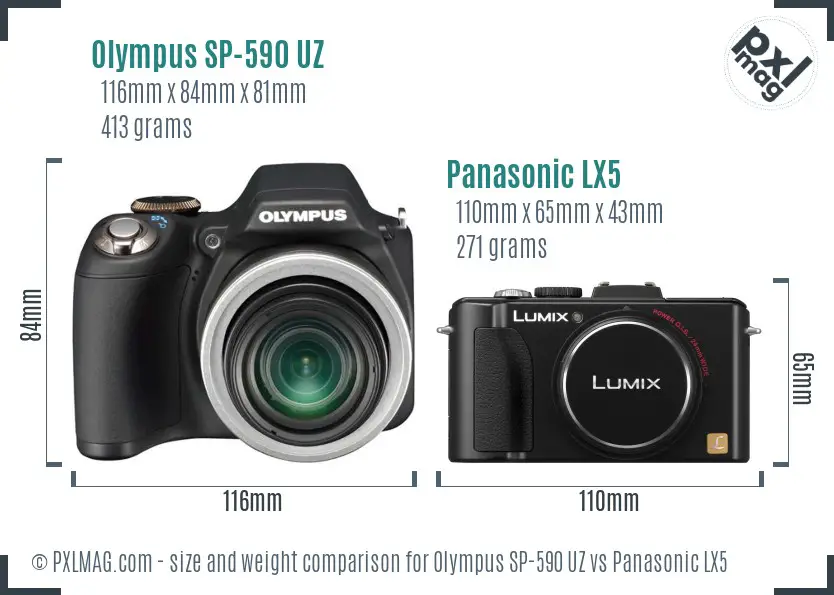Olympus SP-590 UZ vs Panasonic LX5 size comparison