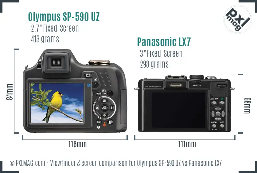 Olympus SP-590 UZ vs Panasonic LX7 Screen and Viewfinder comparison
