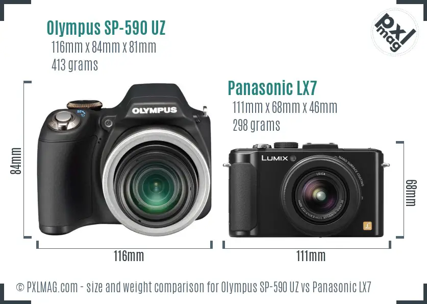 Olympus SP-590 UZ vs Panasonic LX7 size comparison