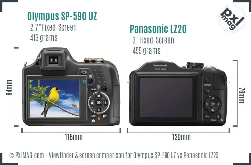 Olympus SP-590 UZ vs Panasonic LZ20 Screen and Viewfinder comparison