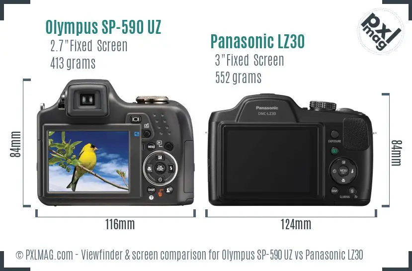 Olympus SP-590 UZ vs Panasonic LZ30 Screen and Viewfinder comparison