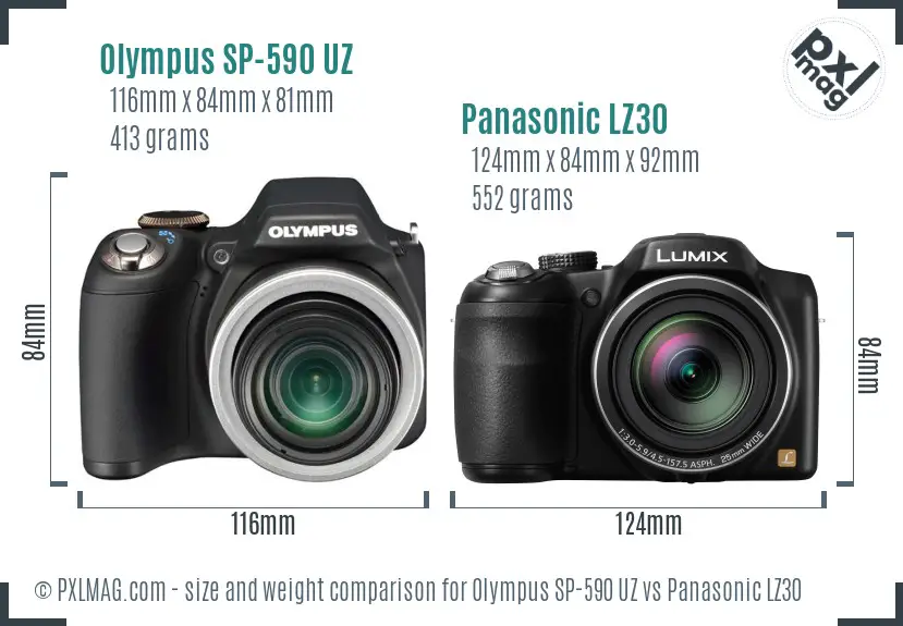 Olympus SP-590 UZ vs Panasonic LZ30 size comparison