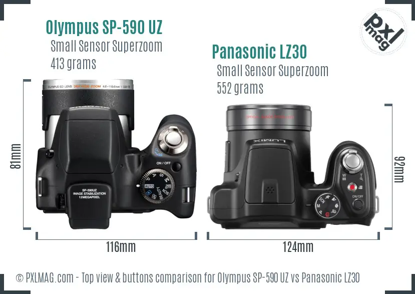 Olympus SP-590 UZ vs Panasonic LZ30 top view buttons comparison