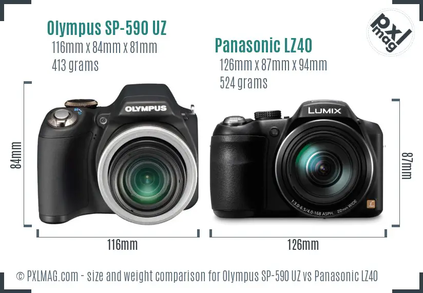 Olympus SP-590 UZ vs Panasonic LZ40 size comparison