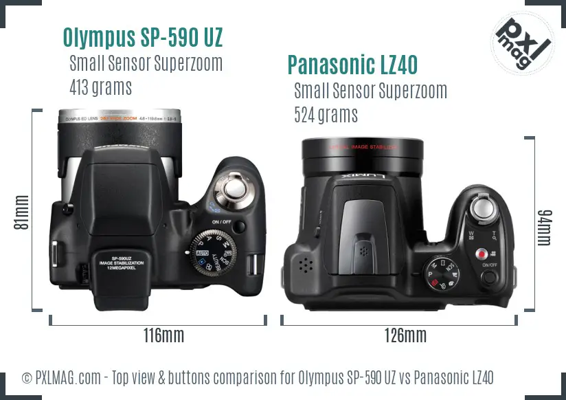 Olympus SP-590 UZ vs Panasonic LZ40 top view buttons comparison