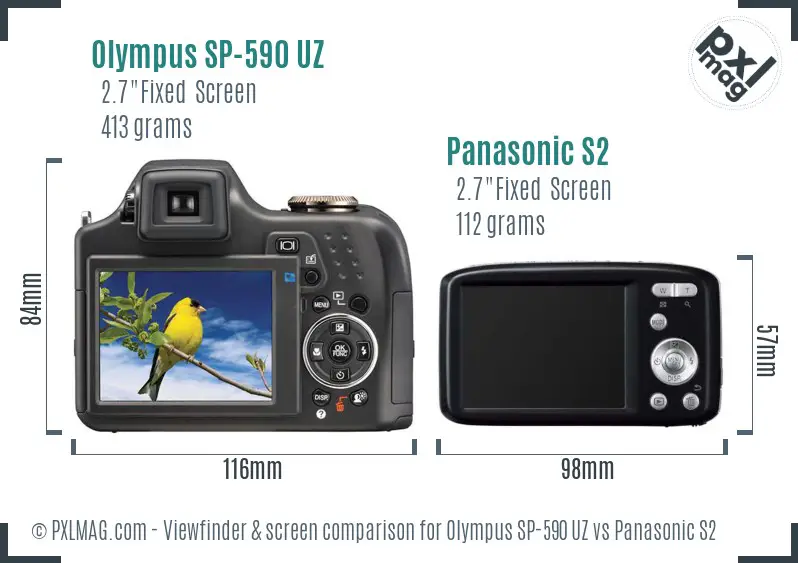 Olympus SP-590 UZ vs Panasonic S2 Screen and Viewfinder comparison