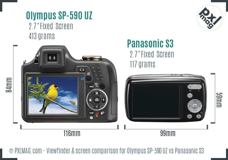 Olympus SP-590 UZ vs Panasonic S3 Screen and Viewfinder comparison