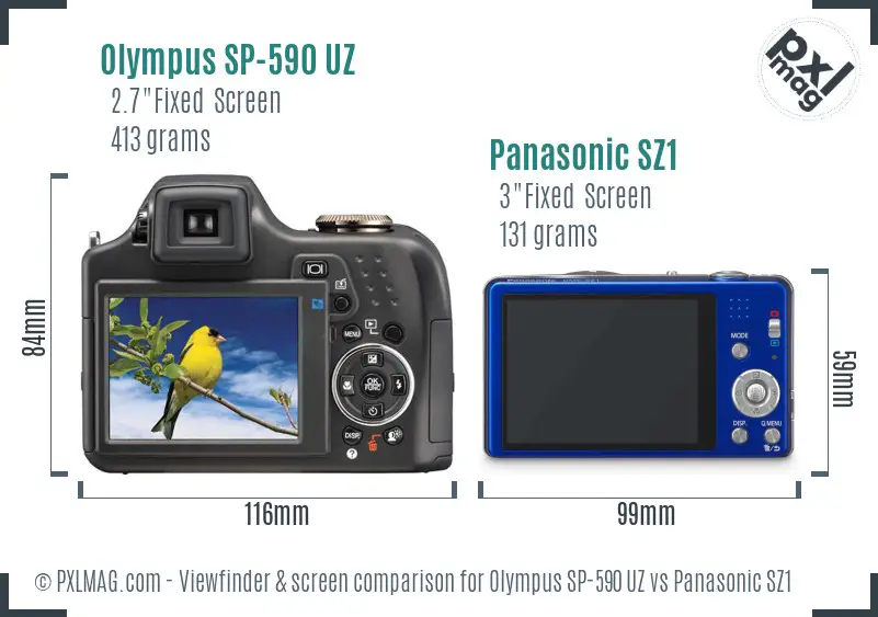 Olympus SP-590 UZ vs Panasonic SZ1 Screen and Viewfinder comparison