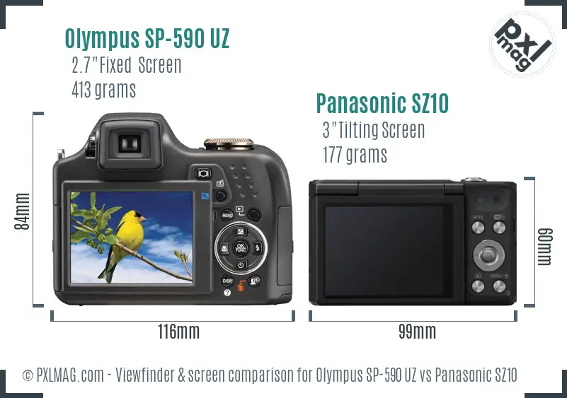 Olympus SP-590 UZ vs Panasonic SZ10 Screen and Viewfinder comparison