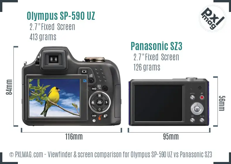 Olympus SP-590 UZ vs Panasonic SZ3 Screen and Viewfinder comparison