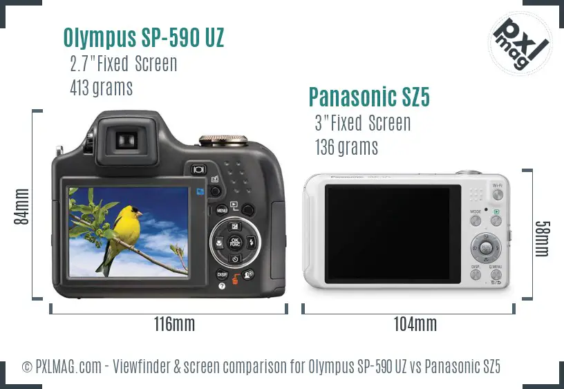 Olympus SP-590 UZ vs Panasonic SZ5 Screen and Viewfinder comparison