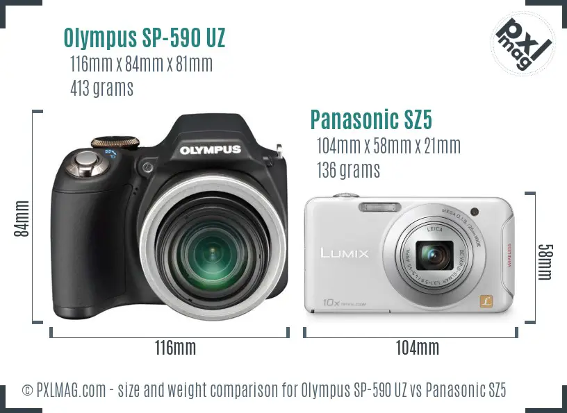 Olympus SP-590 UZ vs Panasonic SZ5 size comparison