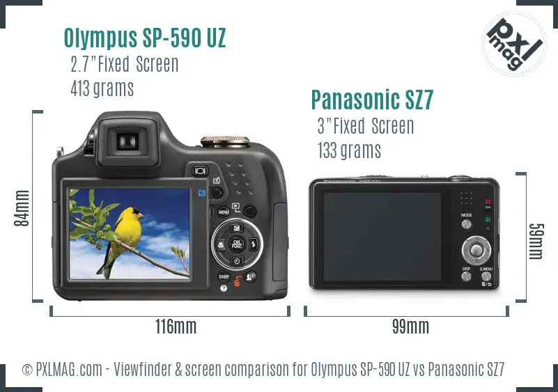 Olympus SP-590 UZ vs Panasonic SZ7 Screen and Viewfinder comparison