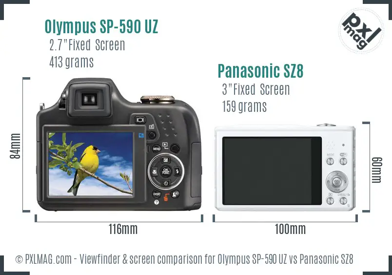 Olympus SP-590 UZ vs Panasonic SZ8 Screen and Viewfinder comparison