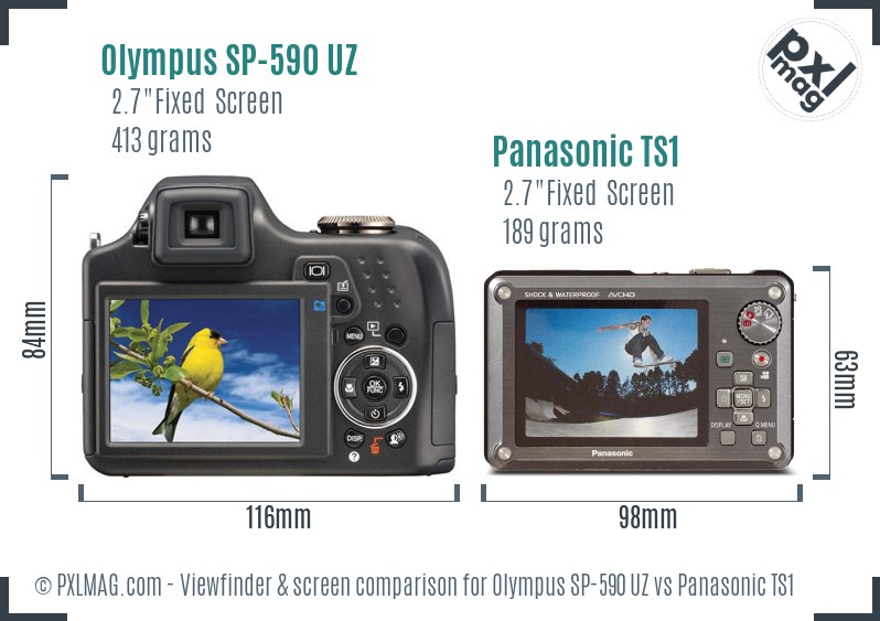 Olympus SP-590 UZ vs Panasonic TS1 Screen and Viewfinder comparison