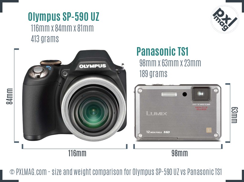 Olympus SP-590 UZ vs Panasonic TS1 size comparison