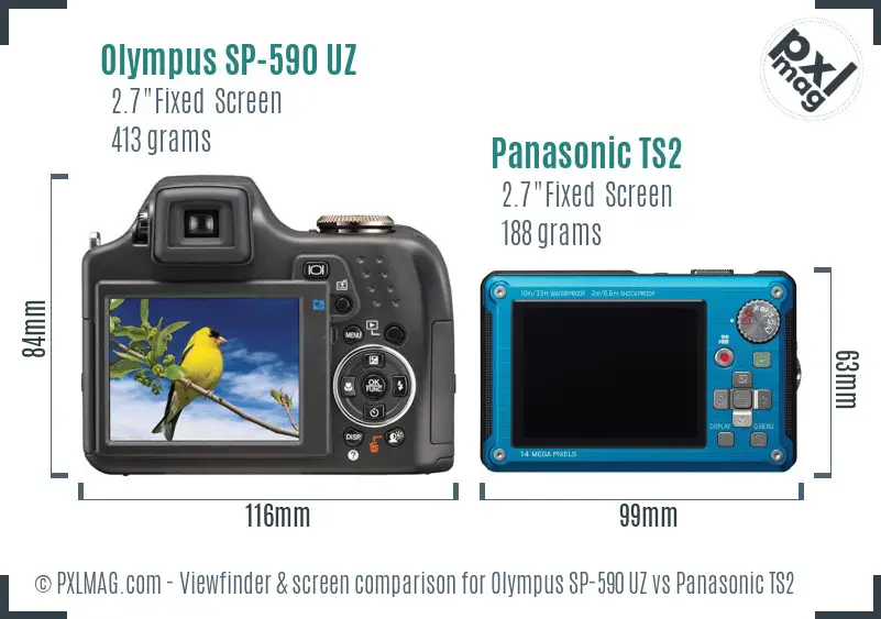 Olympus SP-590 UZ vs Panasonic TS2 Screen and Viewfinder comparison