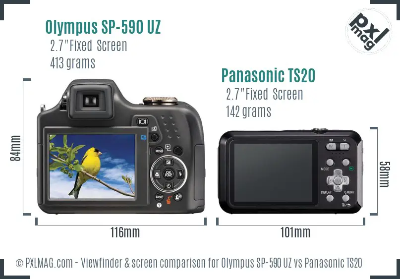 Olympus SP-590 UZ vs Panasonic TS20 Screen and Viewfinder comparison