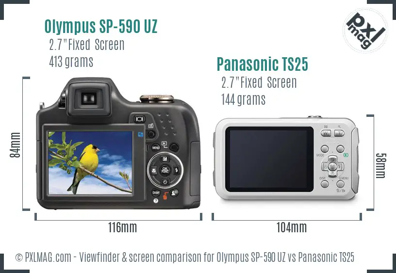 Olympus SP-590 UZ vs Panasonic TS25 Screen and Viewfinder comparison