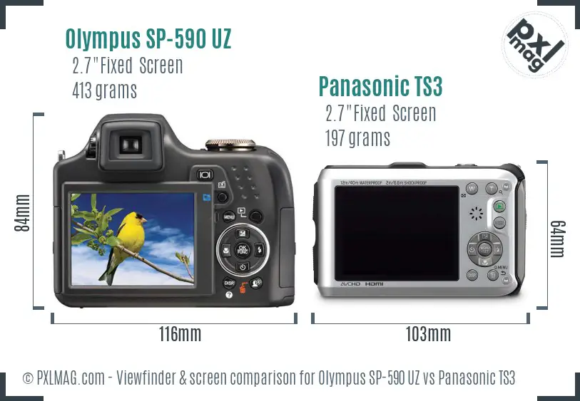 Olympus SP-590 UZ vs Panasonic TS3 Screen and Viewfinder comparison