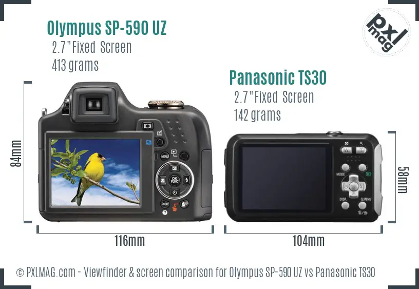 Olympus SP-590 UZ vs Panasonic TS30 Screen and Viewfinder comparison