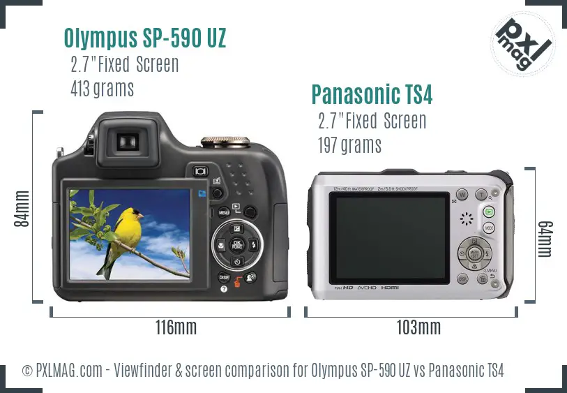 Olympus SP-590 UZ vs Panasonic TS4 Screen and Viewfinder comparison