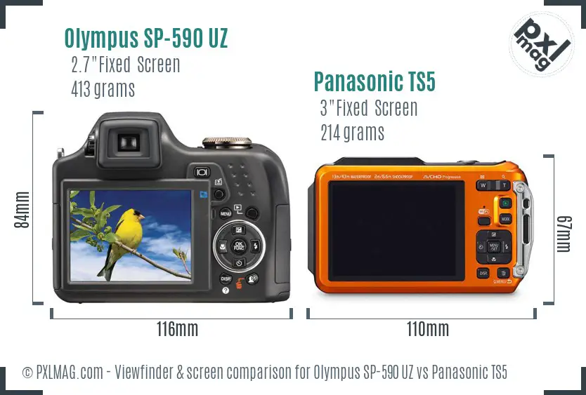 Olympus SP-590 UZ vs Panasonic TS5 Screen and Viewfinder comparison