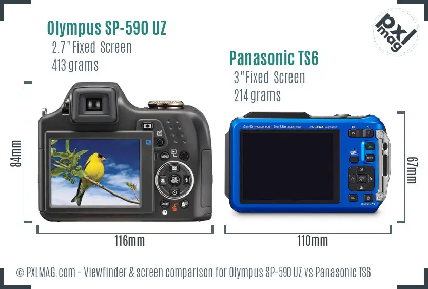 Olympus SP-590 UZ vs Panasonic TS6 Screen and Viewfinder comparison