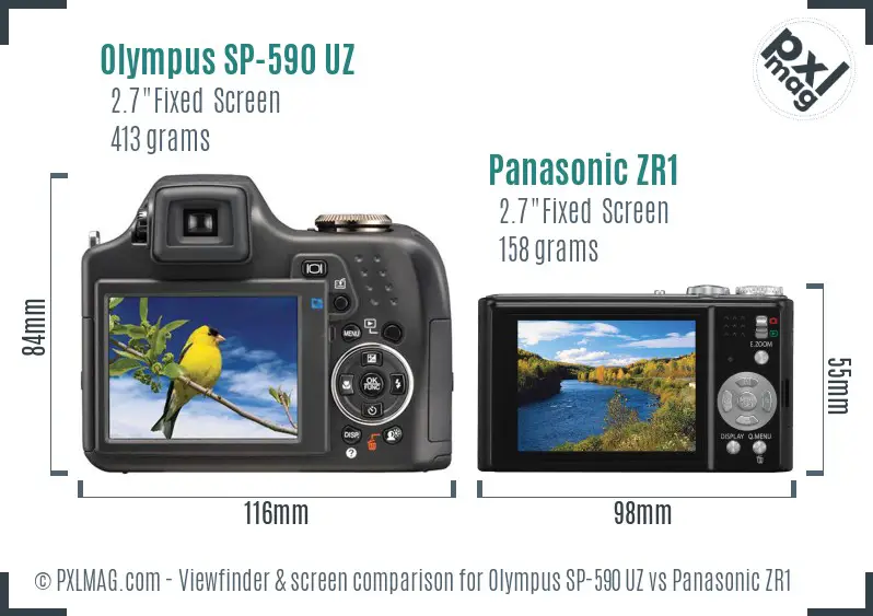 Olympus SP-590 UZ vs Panasonic ZR1 Screen and Viewfinder comparison