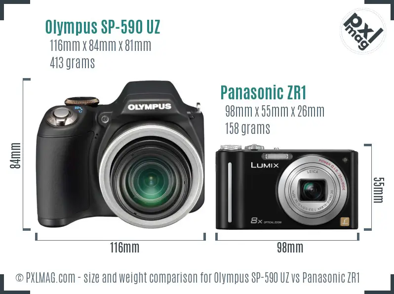 Olympus SP-590 UZ vs Panasonic ZR1 size comparison