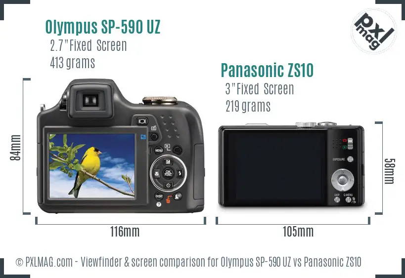 Olympus SP-590 UZ vs Panasonic ZS10 Screen and Viewfinder comparison