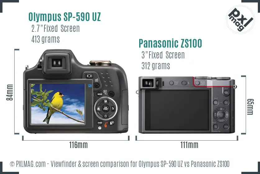 Olympus SP-590 UZ vs Panasonic ZS100 Screen and Viewfinder comparison